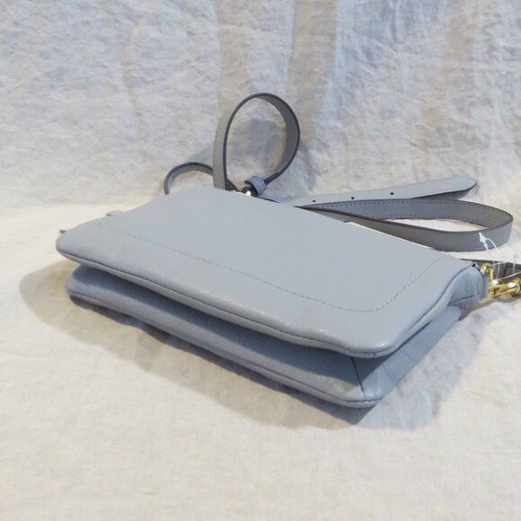 Aimee Kestenberg Madrid Leather Crossbody Purse Bag Light Gray Blue - Picture 3 of 12